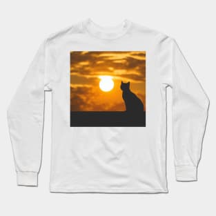 Black Cat Watching Sunset Long Sleeve T-Shirt